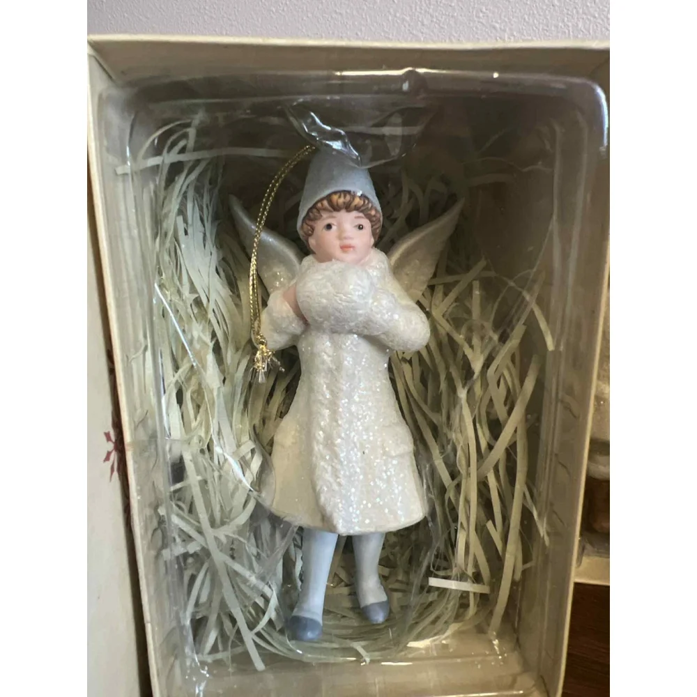 Vintage-Style Porcelain Angel Ornaments SET OF 7 W/ Boxes Costco Import Glitter